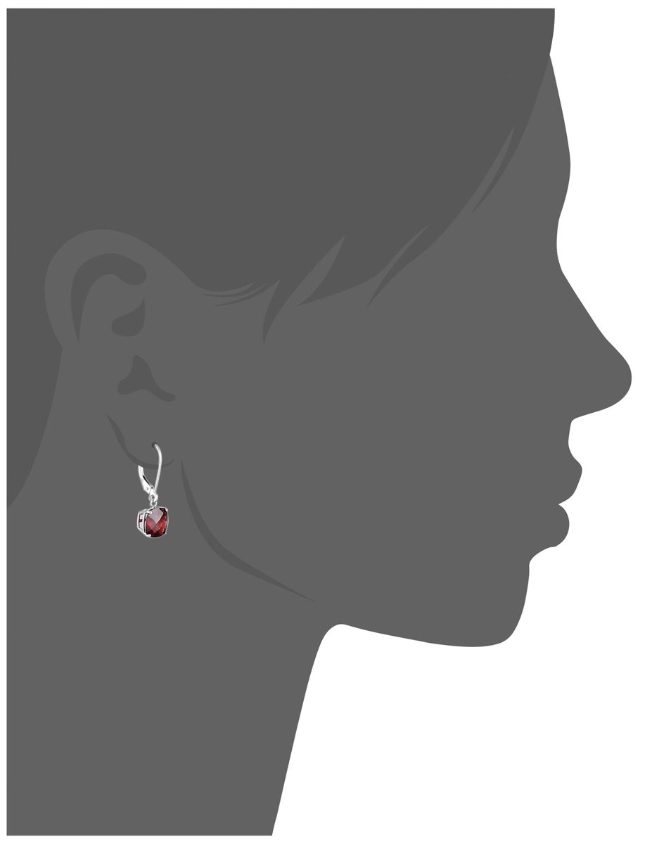 10k White Gold Cushion-Cut Checkerboard Garnet Leverback Earrings (8mm)