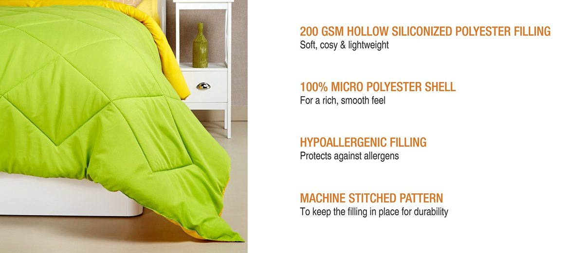 Amazon Brand - Solimo Microfiber Reversible Comforter, Single (Olive Green & Cheery Yellow, 200 GSM)