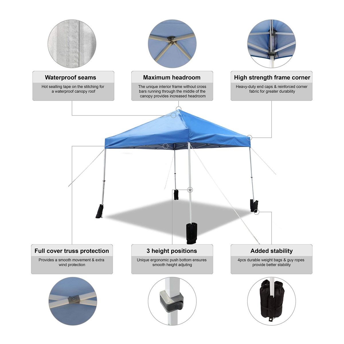 AmazonBasics Outdoor Pop Up Canopy, 10ft x 10ft with Wheeled Carry, 4-pk weight bag, Blue