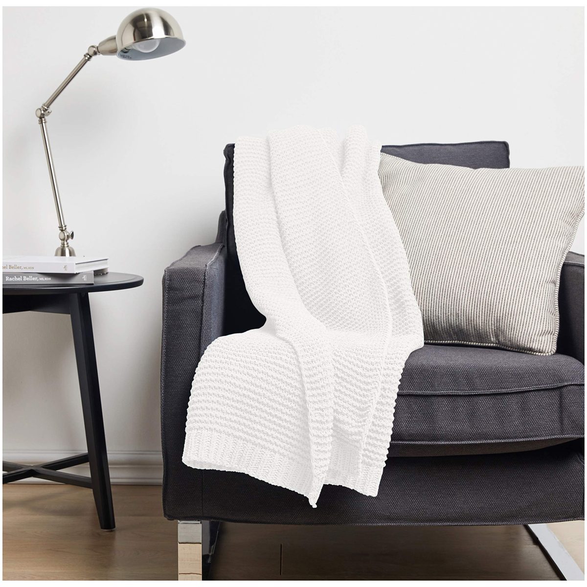 AmazonBasics Knitted Chenille Throw Blanket - 50 x 60 Inches, White