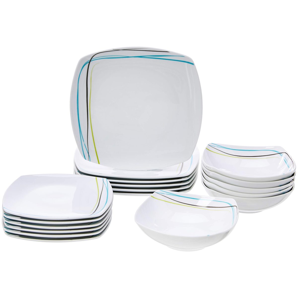 (Renewed) AmazonBasics 18-Piece Dinnerware Set - Soft Lines