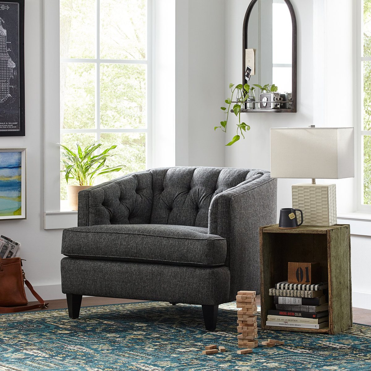 Amazon Brand – Stone & Beam Leila Tufted Chair, 44" W, Charcoal