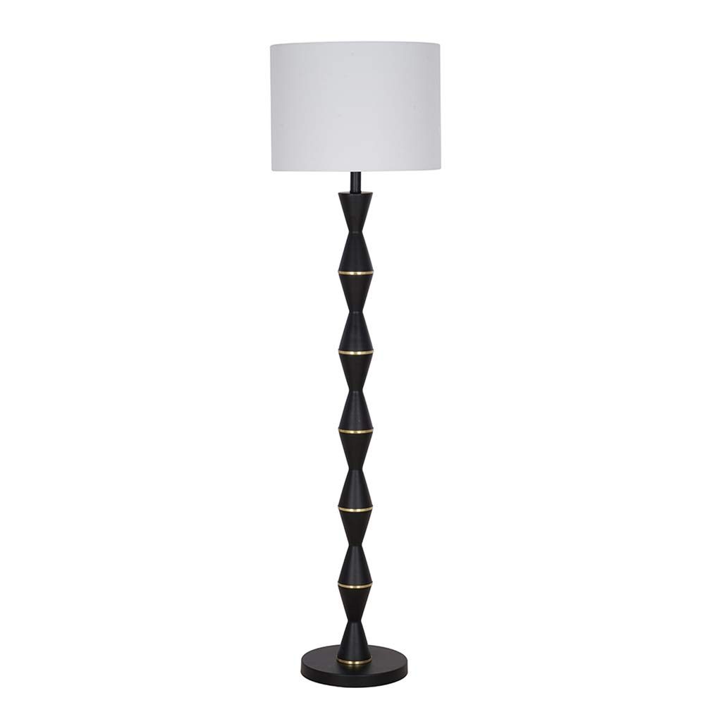 Amazon Brand – Rivet Mid Century Modern Standing Floor Lamp with White Shade and LED Light Bulb - 58.25 Inches, Matte Black and Antique Brass