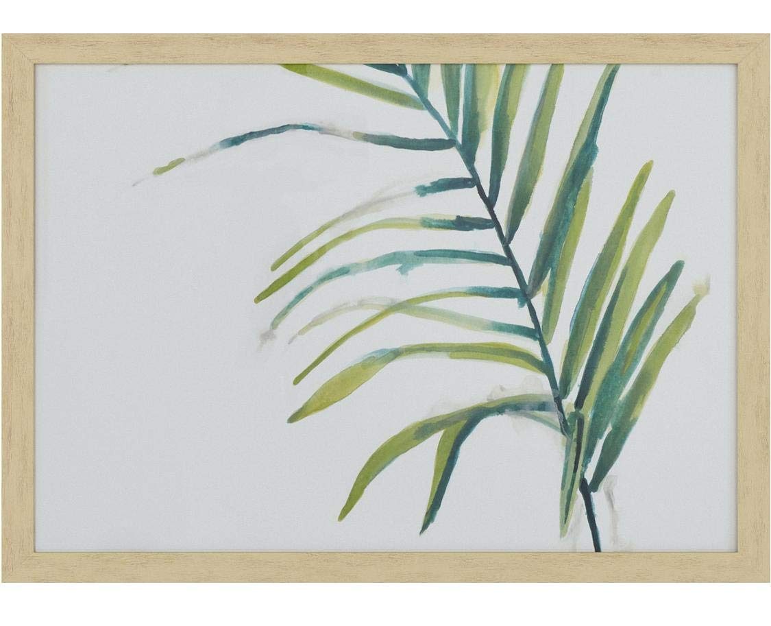 Amazon Brand – Rivet Modern Left Facing Palm Frond Leaf Print Framed Wall Art Decor - 15 x 21 Inch Frame, Wood-Tone