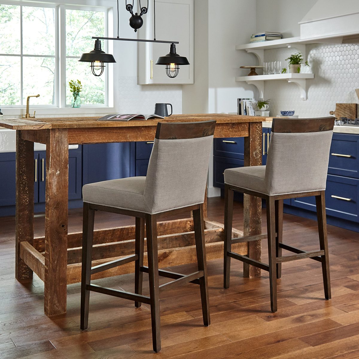 Amazon Brand – Stone & Beam Burke Modern Wood Kitchen Counter Bar Stool, 44"H, Slate Grey