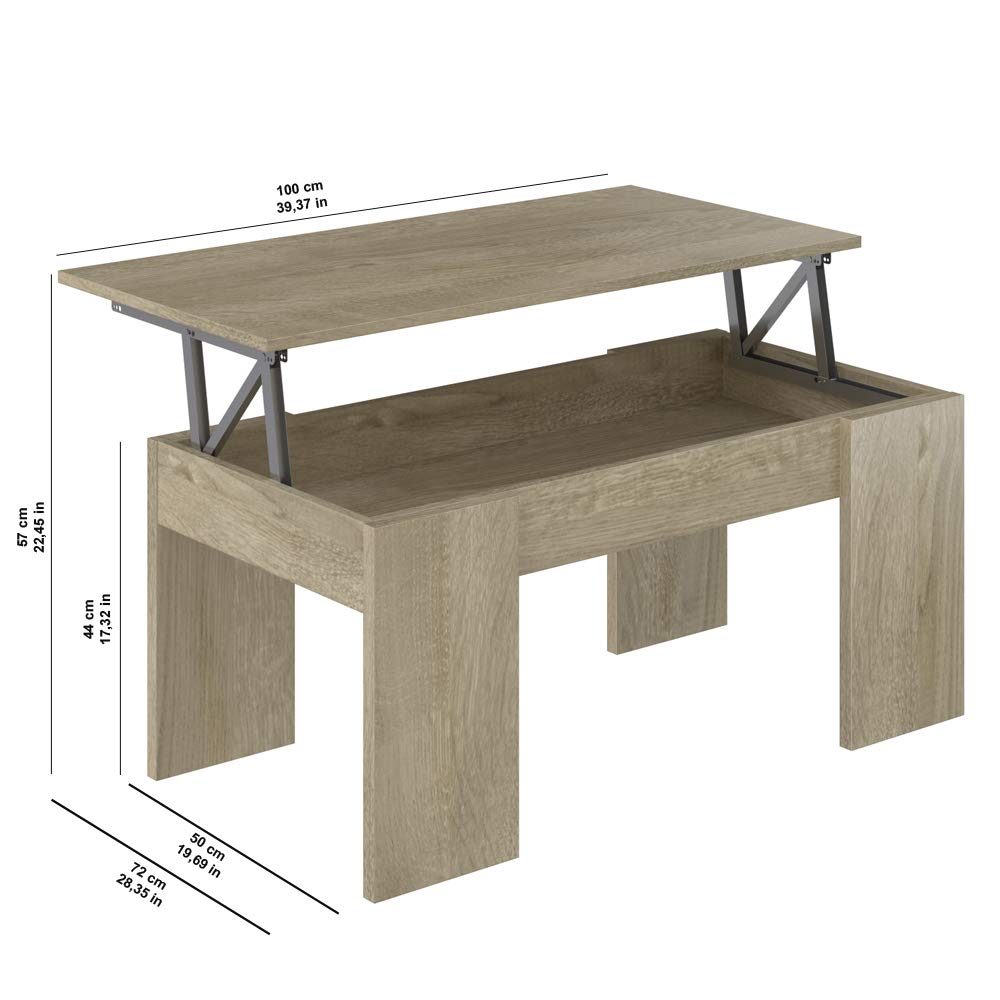 Amazon Brand - Movian Aggol Lift-Top Coffee Table, 50 x 100 x 44cm, Light Brown Oak-Effect