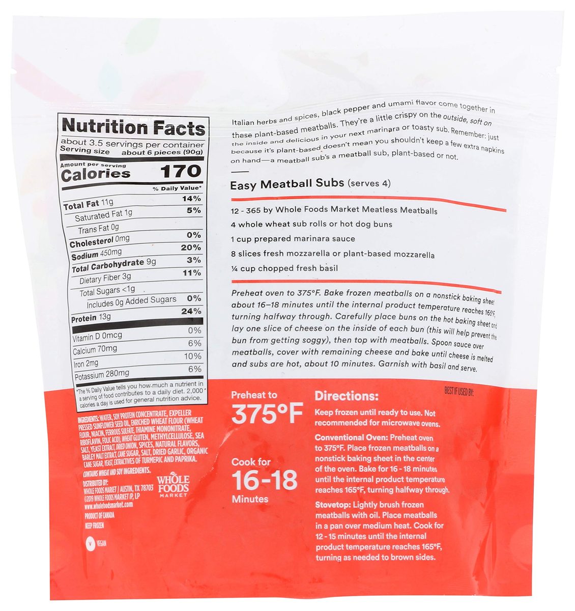 365 EVERYDAY VALUE Plant-Based Meatballs, 10.5 OZ