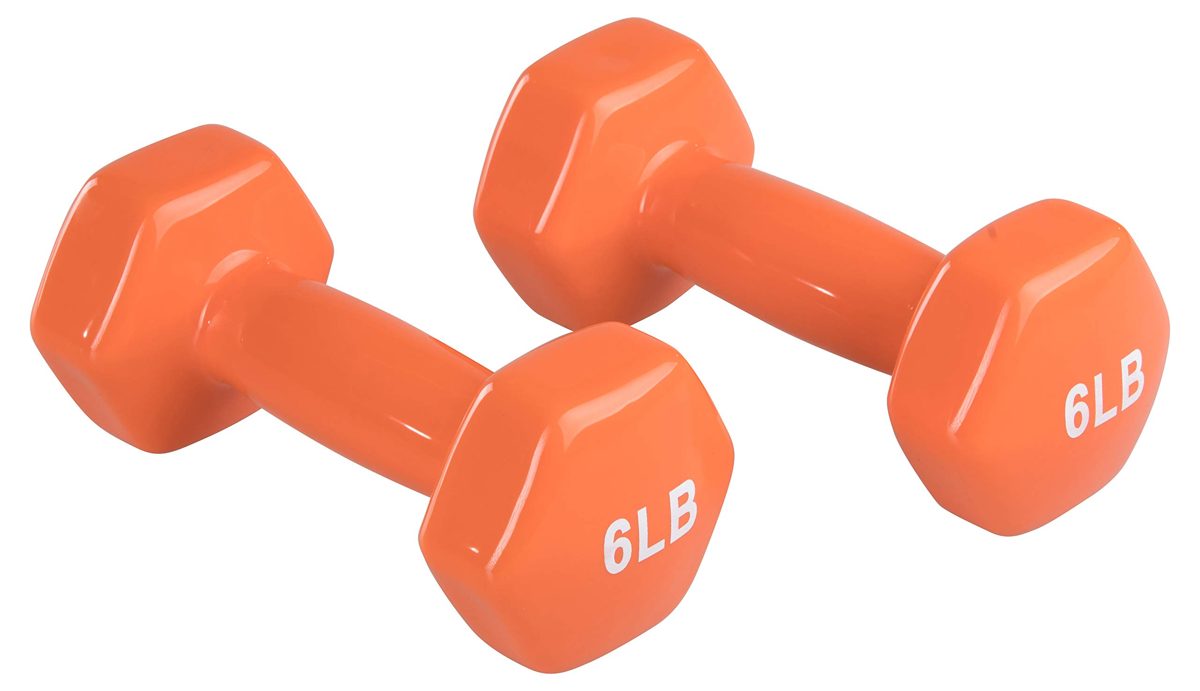 AmazonBasics Vinyl 6 Pound Dumbbells - Set of 2, Orange