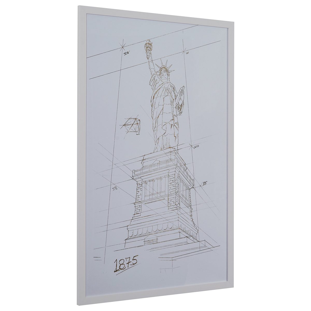 Amazon Brand – Stone & Beam Modern Gold/White and White Print Wall Art of Statue of Liberty, White Frame, 32" x 47"