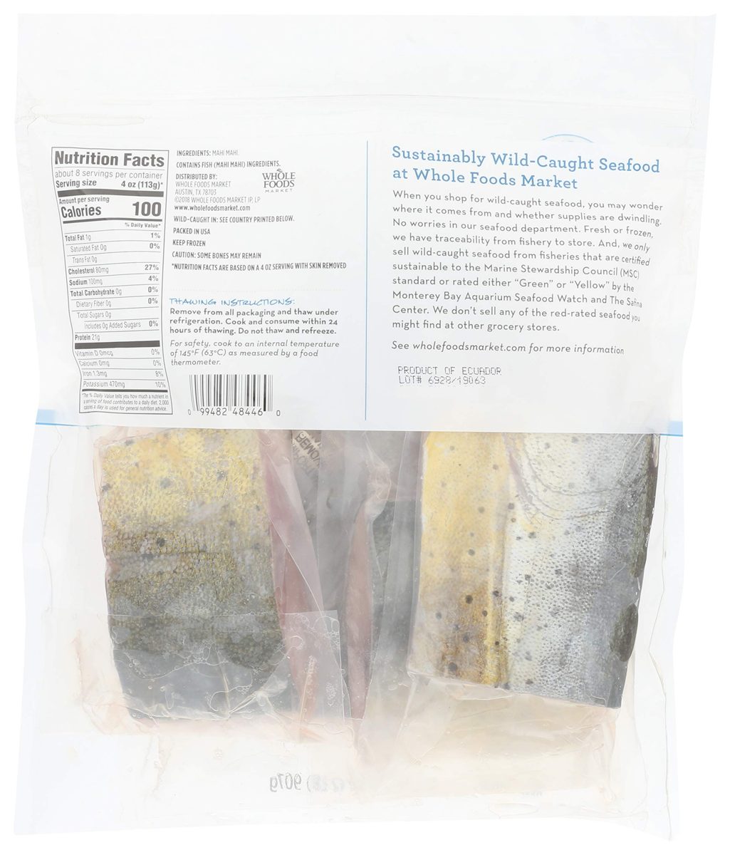 365 Everyday Value, Wild-Caught Seafood Value Pack, Mahi Mahi Fillets (Skin-On), 32 Ounce (Frozen)