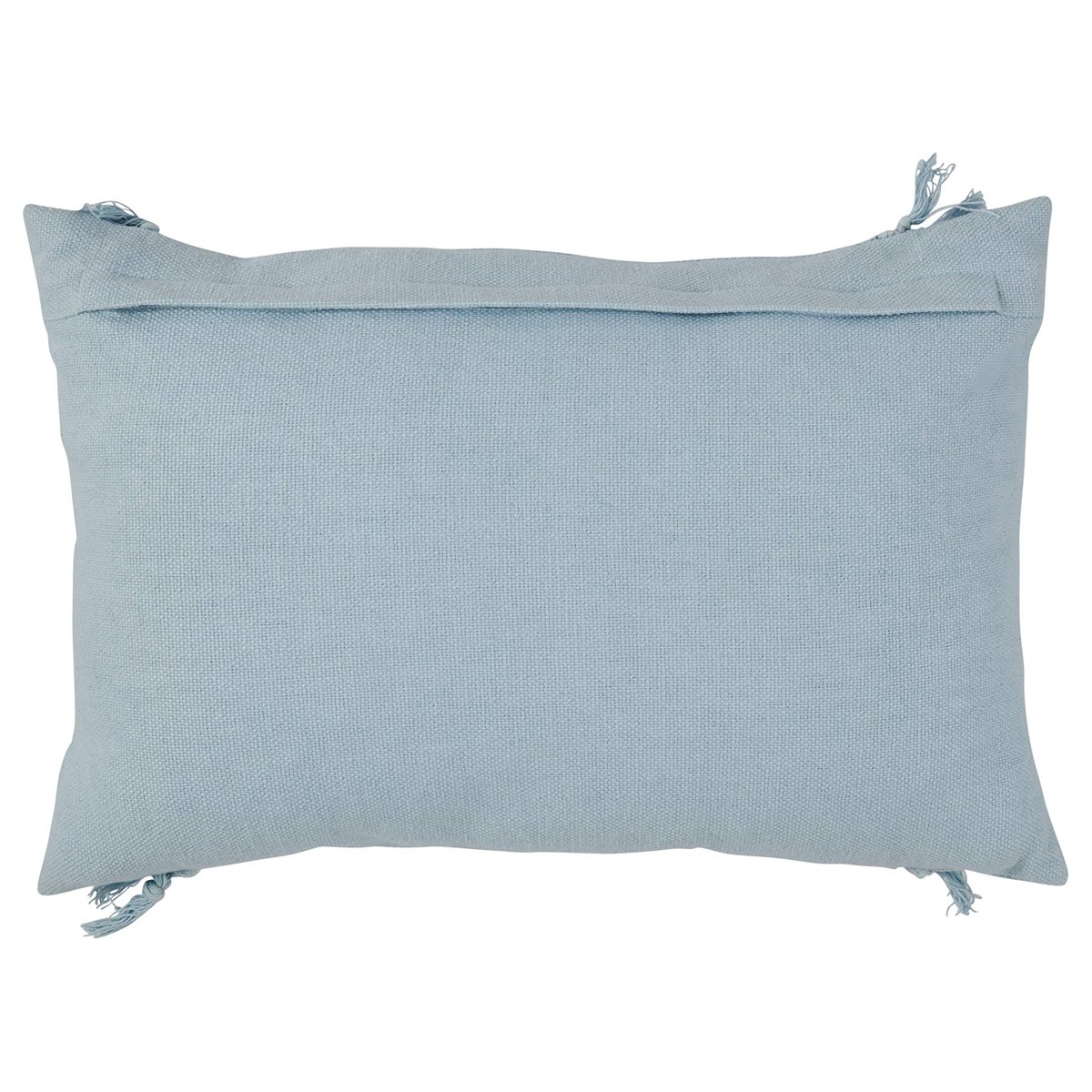 Amazon Brand – Rivet Modern Macrame Fringe Lumbar Throw Pillow - 18 x 12 Inch, Blue