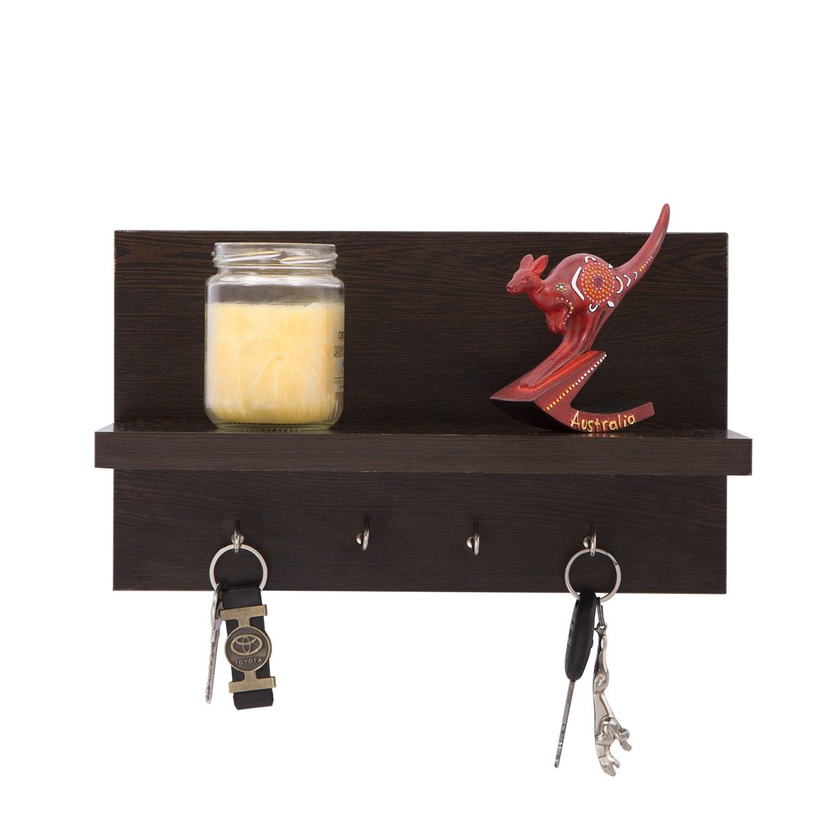 Amazon Brand - Solimo Wall-Mounted Wall Shelf with Key Hook (Matte Finish, Wenge)