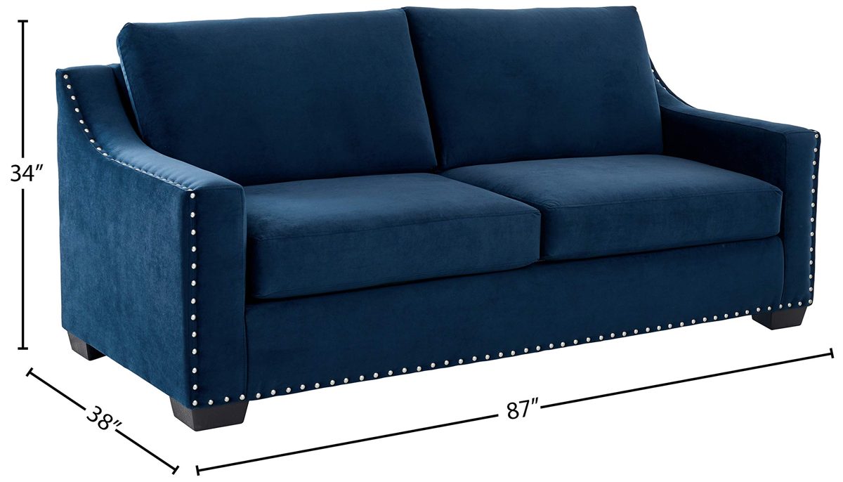 Amazon Brand – Ravenna Home Mayes Sloped Nailhead Sofa, 87"W, Indigo