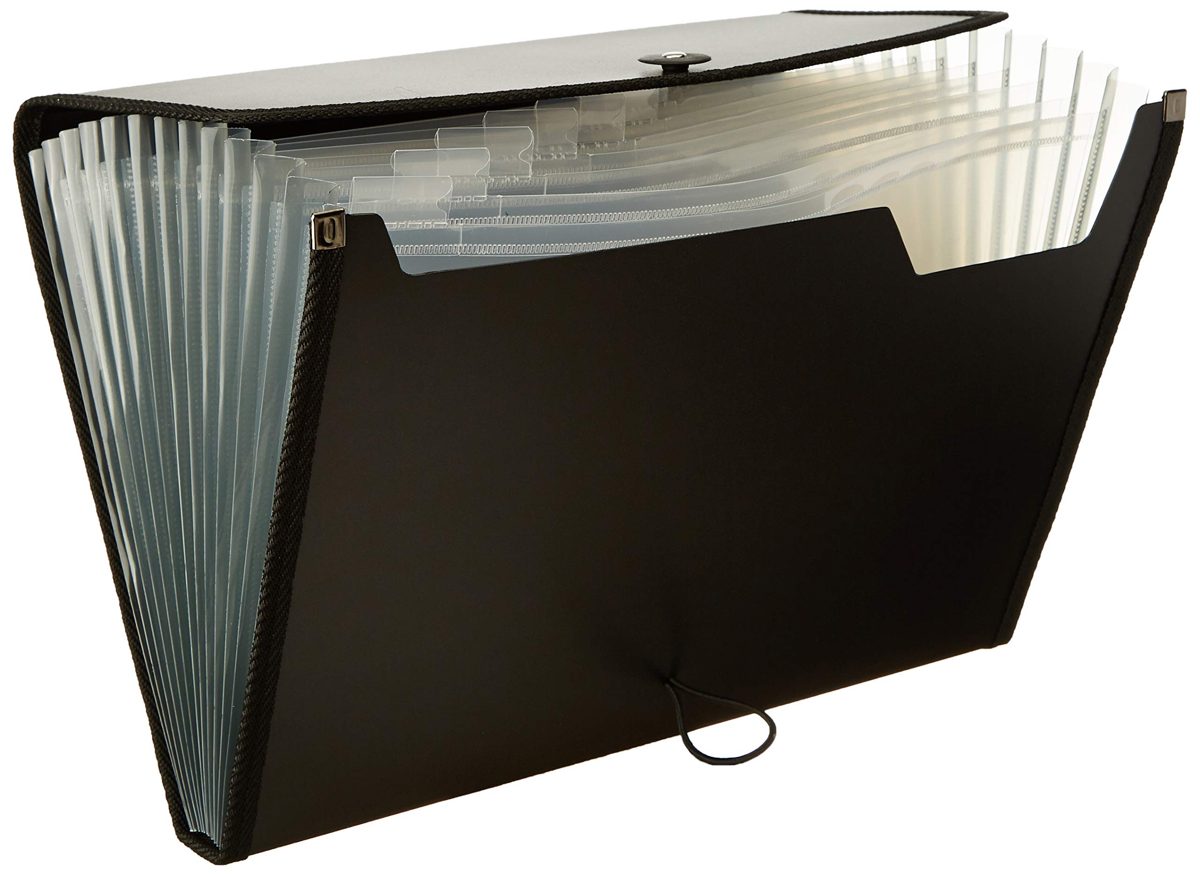 Amazon Brand - Solimo Expanding File Folder, Letter Size (Fits A4 Paper), Black, with 12 pockets