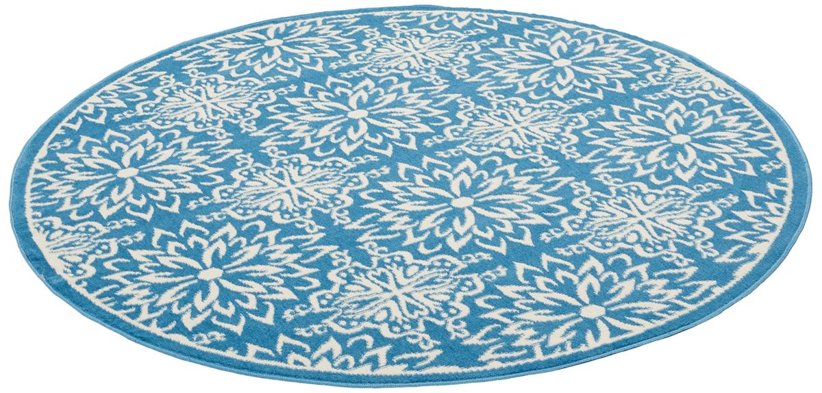 Ravenna Home Floral Medallion Tiled Rug, 5'3" Round, Cerulean Blue with Ivory