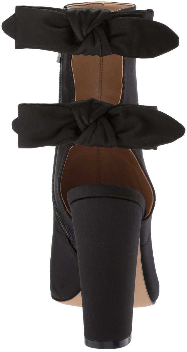 Amazon Brand - The Fix Women's Phoebe Open Toe Block Heel Bootie with Bow Detail Ankle Boot, Black Satin, 6.5 B US
