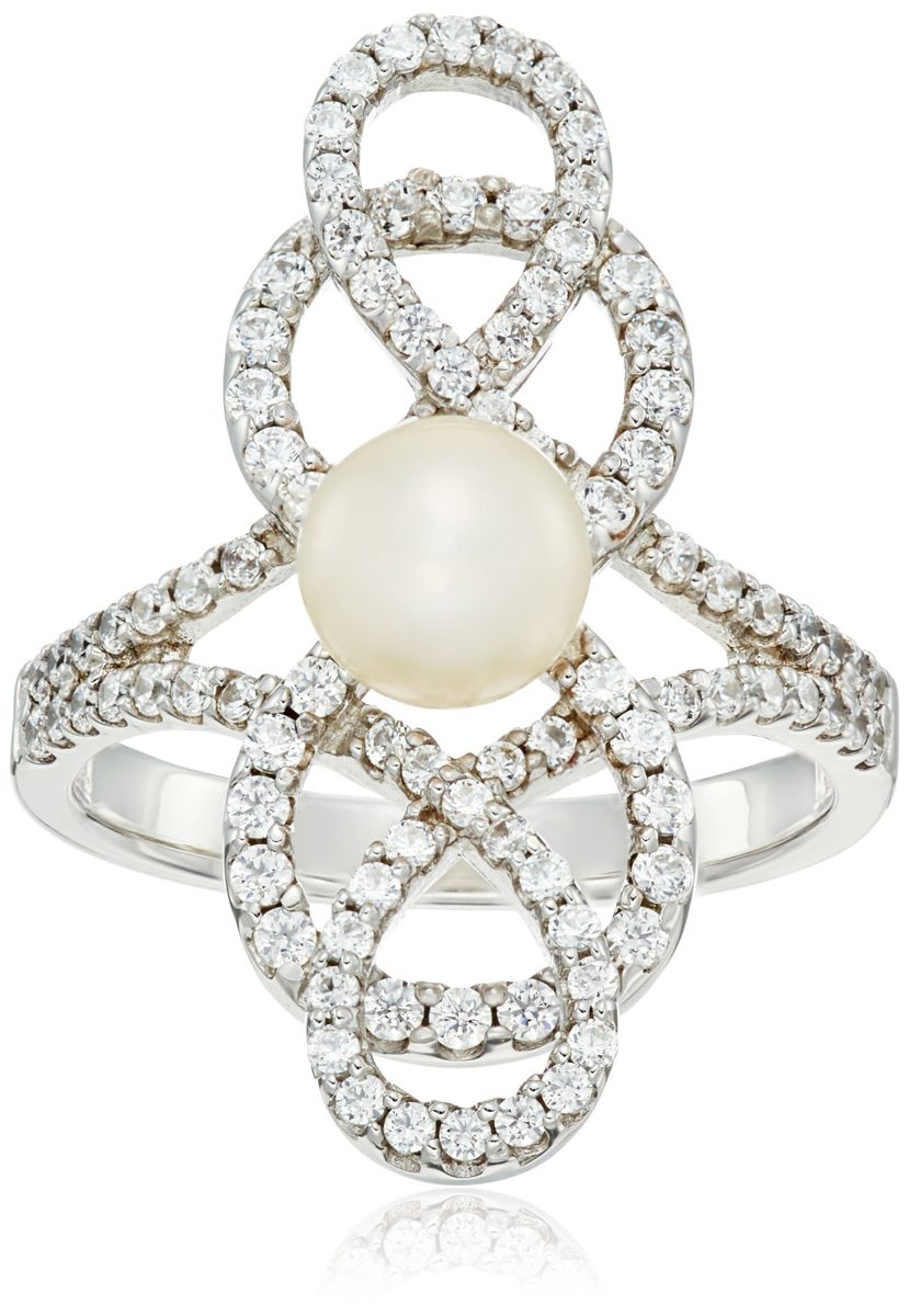 [Find] Amazon Collection Swarovski Zirconia Freshwater Cultured Pearl Platinum Plated Sterling Silver ka-buinpuratinaringu (1Cttw) Japanese Size 9 – (US Size 5)