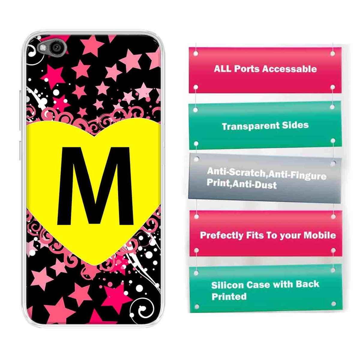 Amazon Brand - Solimo Designer Multicolor Heart Pattern Alphabet-M Printed Soft Back Case Mobile Cover for Xiaomi Redmi Go