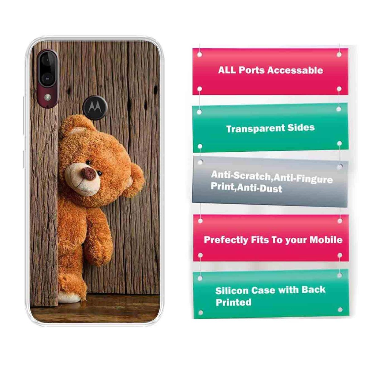 Amazon Brand - Solimo Designer Multicolor Teddy Design Printed Soft Back Case Mobile Cover for Motorola Moto E6s / Motorola Moto E6 Plus