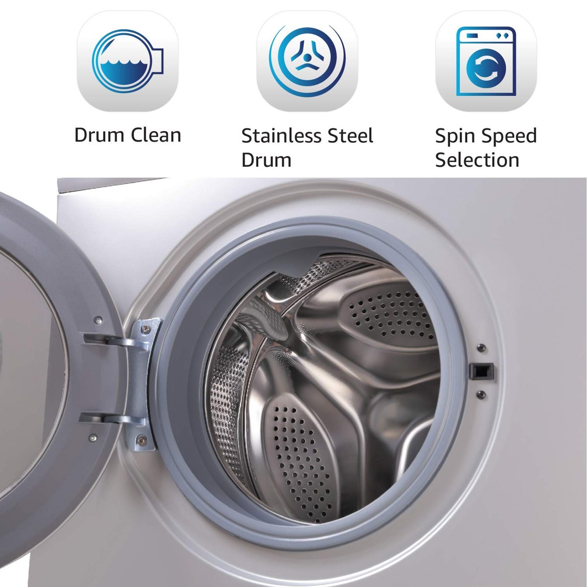 AmazonBasics 7 kg Fully-Automatic Front Load Washing Machine (Grey/Silver, In-built Heater, Self cleaning technology)