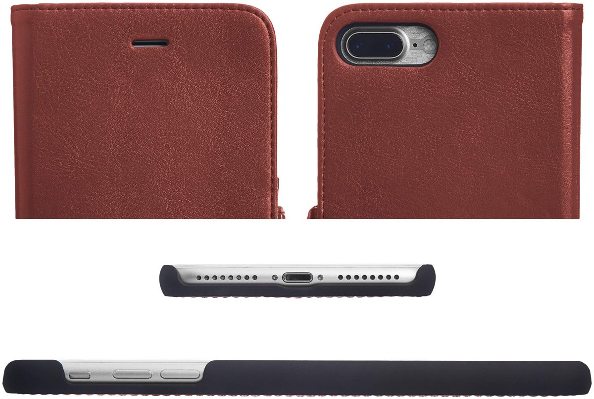AmazonBasics iPhone 8 Plus / 7 Plus PU Leather Wallet Detachable Case, Dark Brown (Renewed)