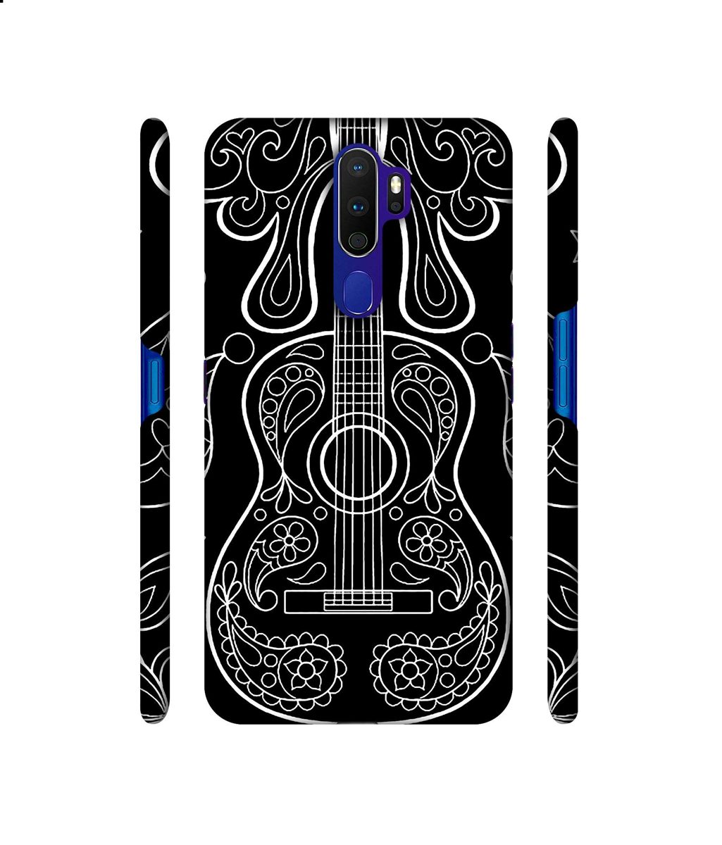 Amazon Brand - Solimo Designer White Gitar On Black 3D Printed Hard Back Case Mobile Cover for Oppo A9 (2020)