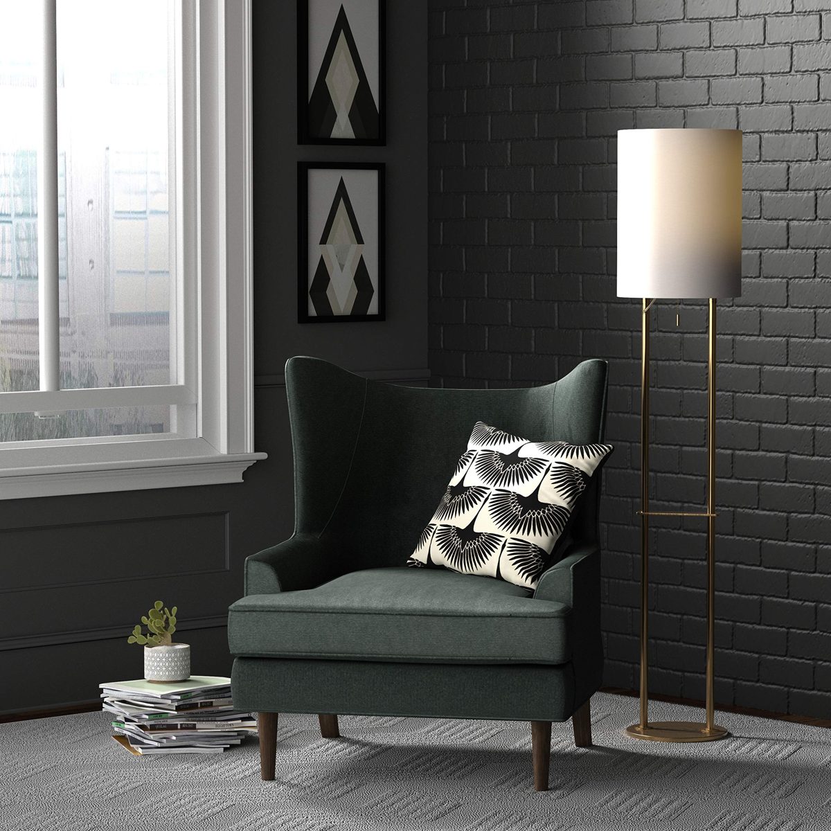 Amazon Brand – Rivet Modern Metal Floor Lamp with Bulb, 59"H, Antique Brass