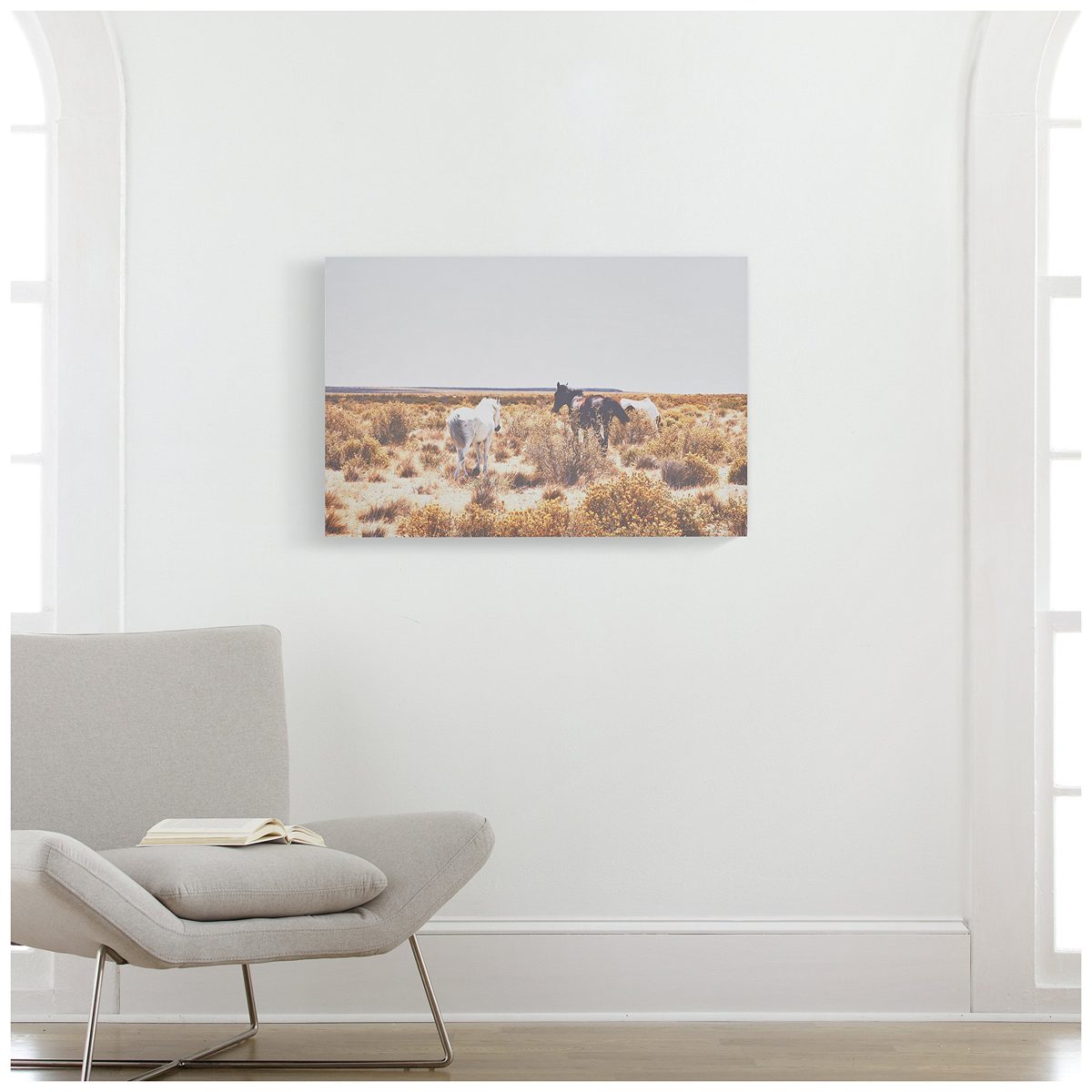 Amazon Brand – Rivet Canvas Print of Horses Grazing in Desert Southwest, 36" x 24"