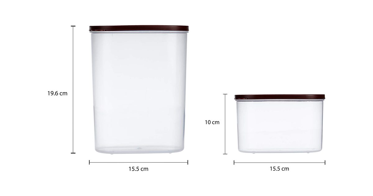 Amazon Brand - Solimo Set of 2 Kitchen Storage Containers (1650 ml, 950 ml), Brown