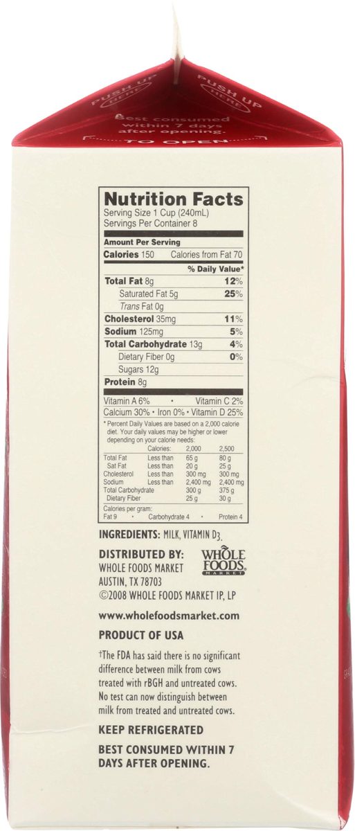 365 Everyday Value, Whole Vitamin D Milk, Half Gallon, 64 oz
