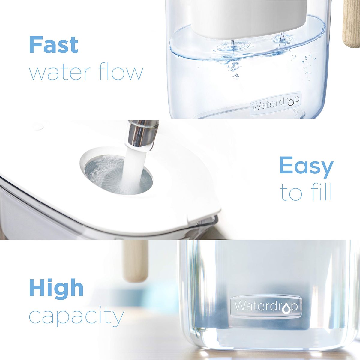 Waterdrop Chubby 10-Cup Water Filter Pitcher, Long-Lasting (300 gallons), 5X Times Lifetime Filtration Jug, Reduces Lead, Fluoride, Chlorine and More, BPA Free, White