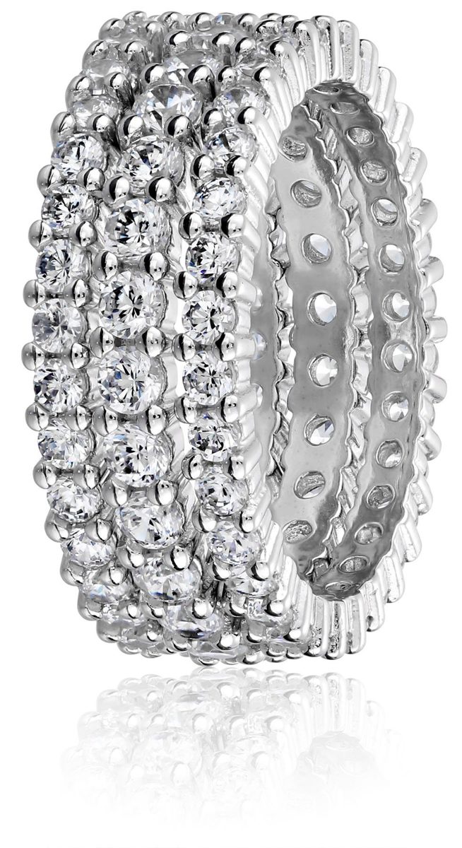 Sterling Silver Cubic Zirconia All-Around Band Stacking Ring Set (Set of 3), Size 6