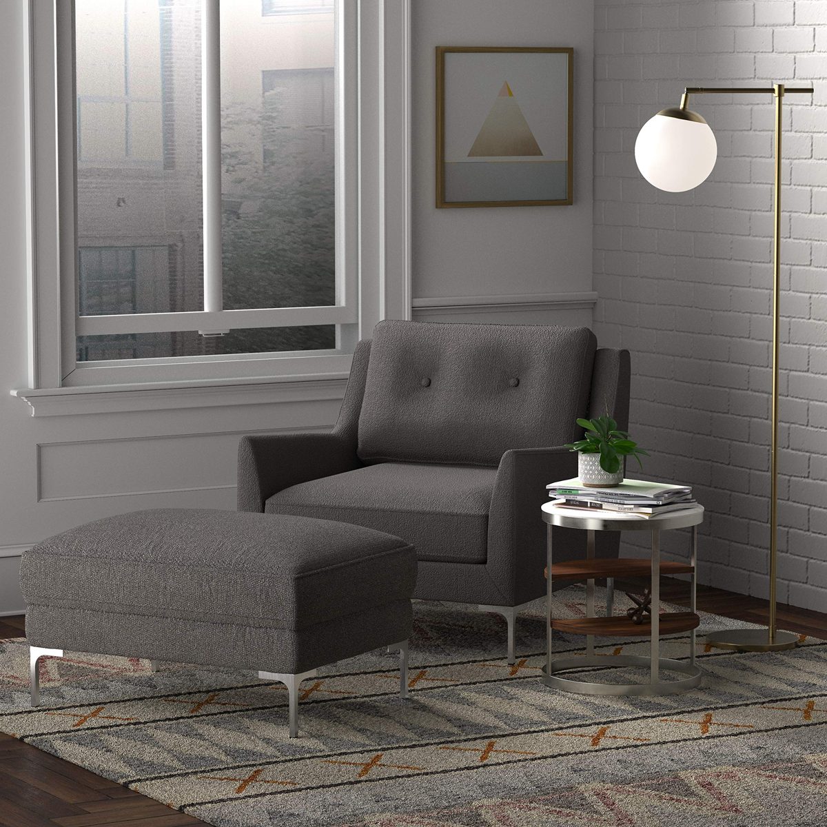 Amazon Brand – Rivet Abel Contemporary Ottoman, Fabric, 30"W, Charcoal