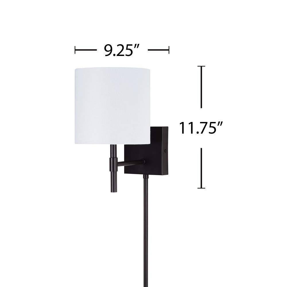 Amazon Brand – Ravenna Home Traditional Plug-In Wall Sconce with Linen Shade, LED Bulb Included, 11.75"H, Dark Bronze