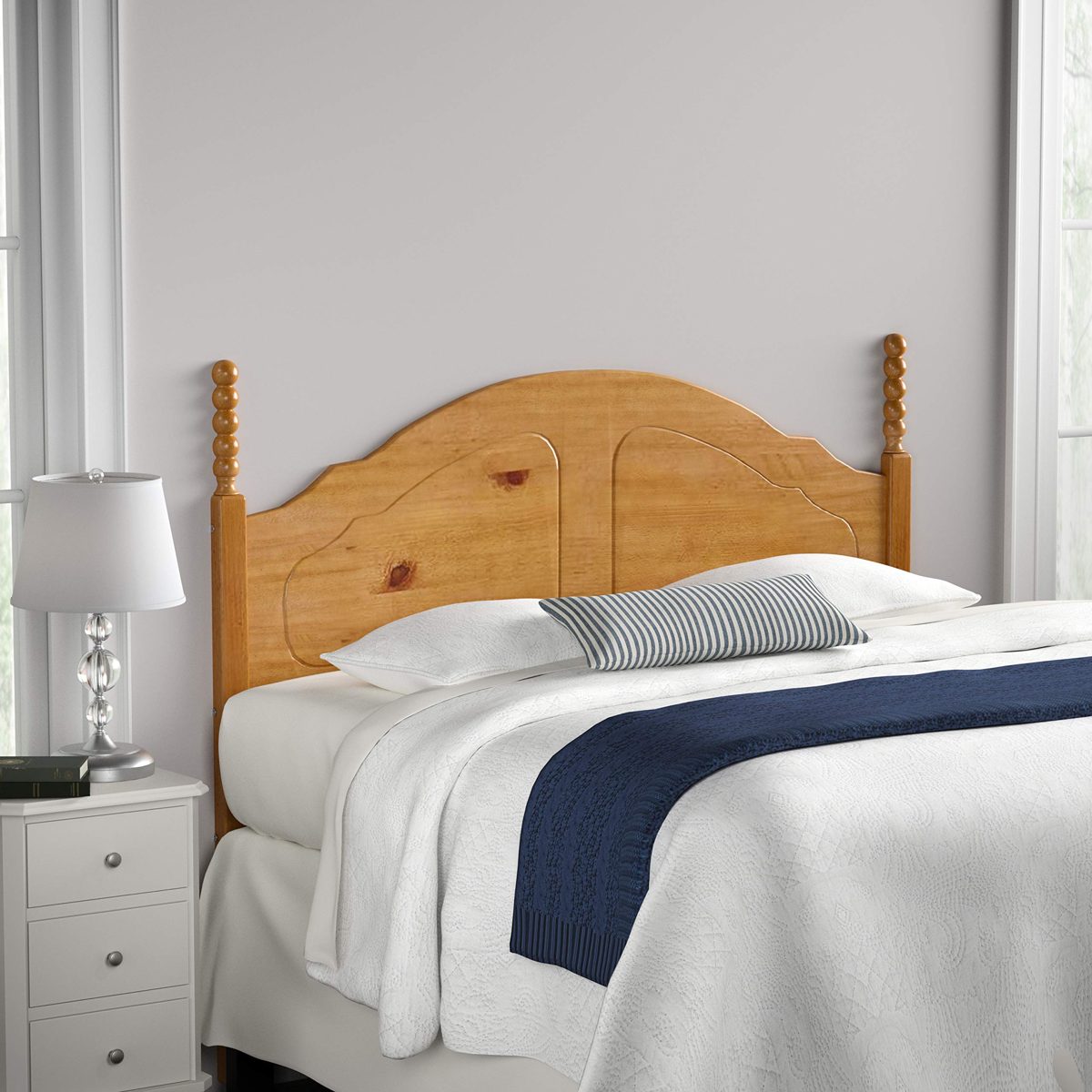 Amazon Brand – Ravenna Home Solid Pine Round-Topped King Headboard, 78.5"W, Honey Pine