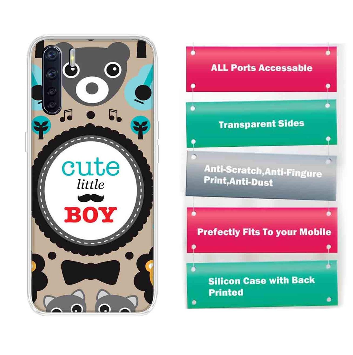 Amazon Brand - Solimo Designer Multicolor Cute Little Boy Grey Pattern Printed Soft Back Case Mobile Cover for Oppo F15