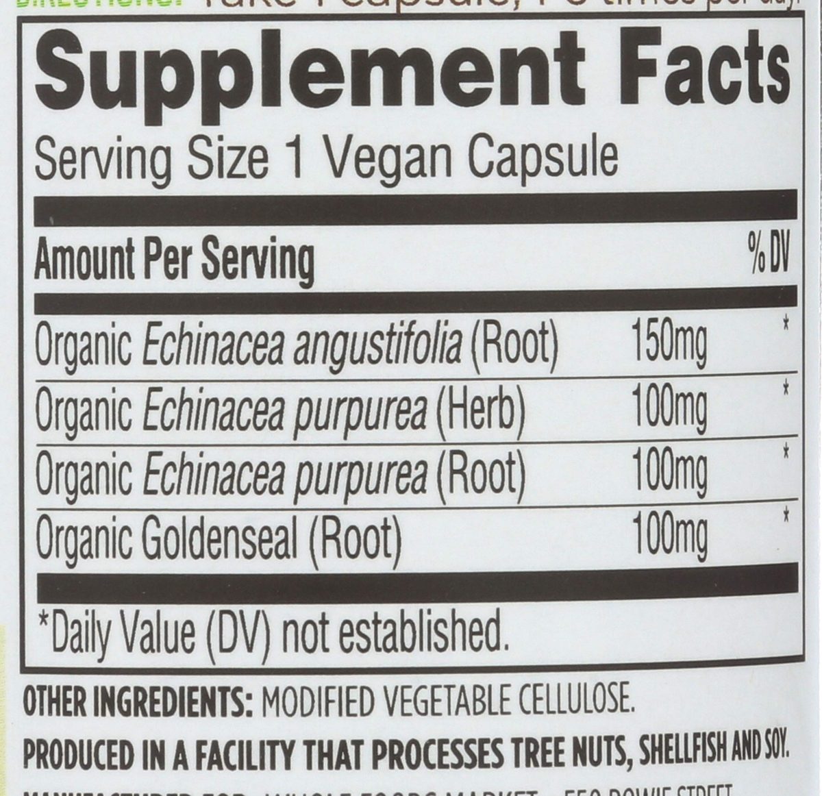 WHOLE FOODS MARKET Echinacea Goldenseal, 60 CT