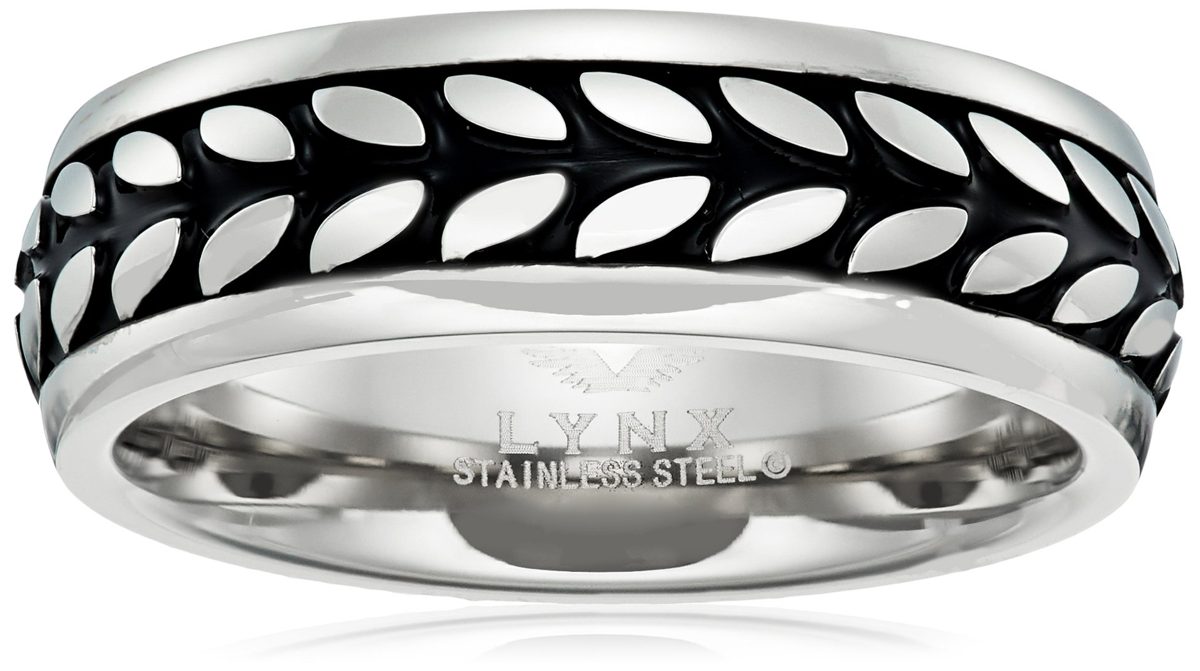 Men's Stainless Steel with Black IP Center Ring, Size 11
