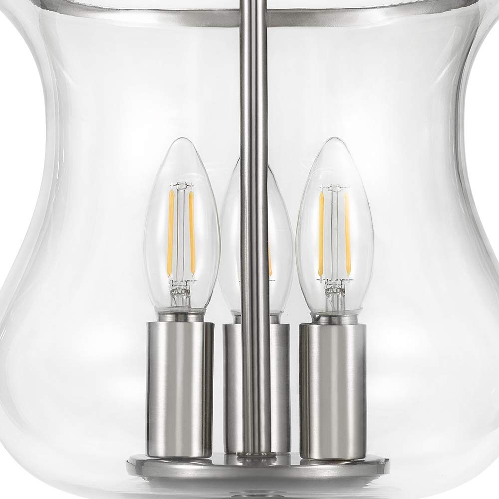 Amazon Brand – Ravenna Home Clear Glass Semi-Flush Mount Pendant Ceiling Light Fixture with LED Bulb - 8.5 x 8.5 x 14.75 Inches, Brushed Nickel