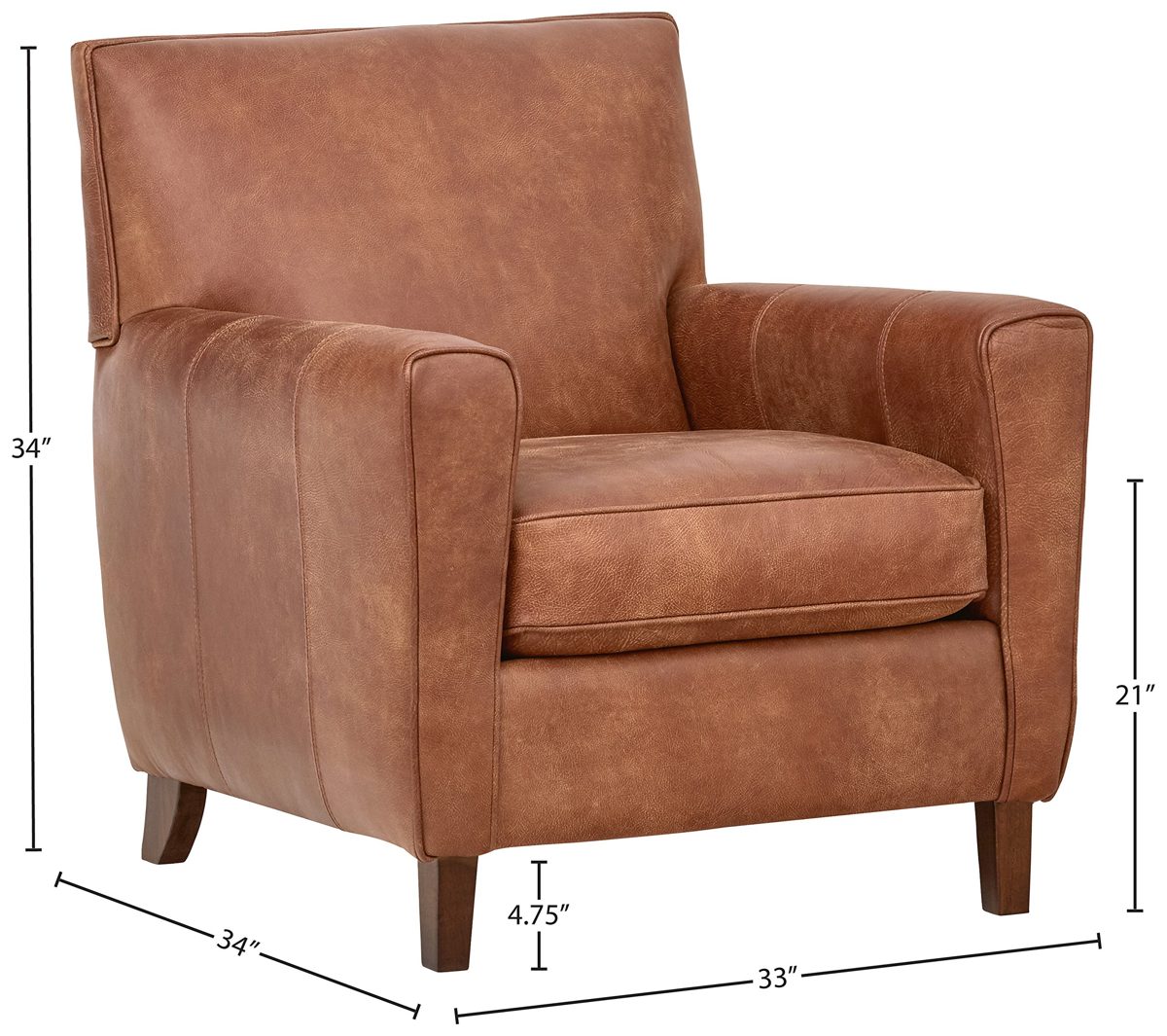 Amazon Brand – Rivet Lawson Mid-Century Modern Angled Leather Arm Chair, 33"W, Saddle Brown