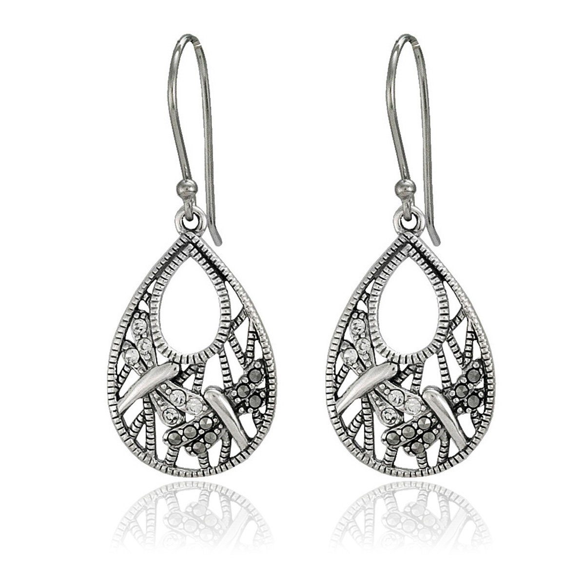 An AJC Collection (An AJC Collection) Sterling Silver Marcasite &amp; Crystal Dragonfly Design Earrings