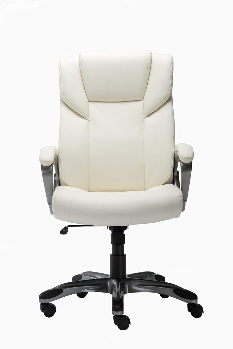 AmazonBasics High-Back Bonded Leather Executive Office Computer Desk Chair - Cream (Renewed)