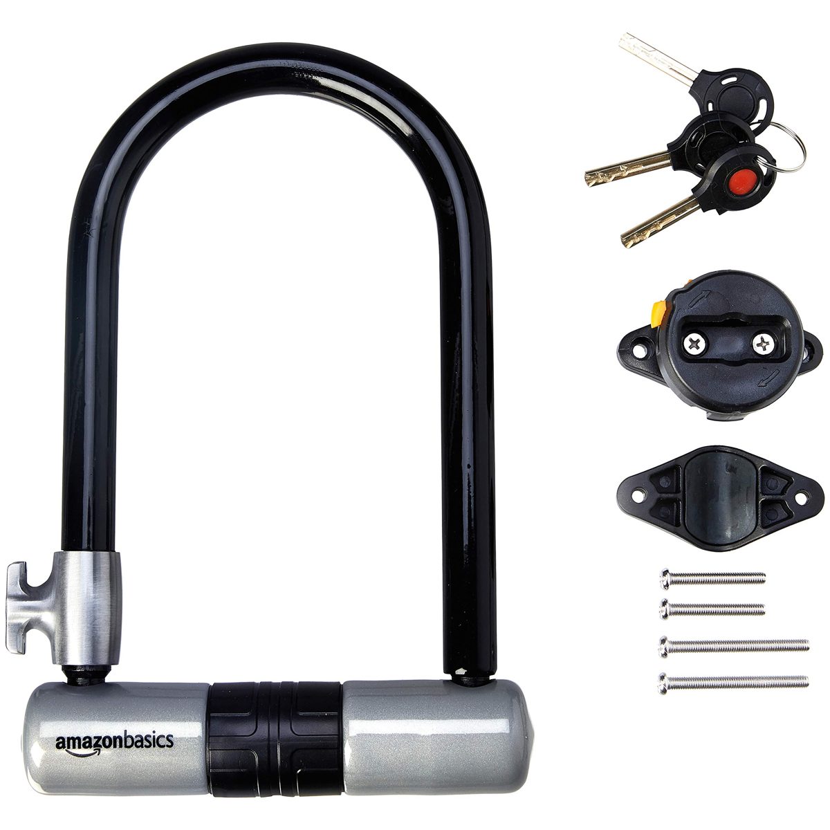 AmazonBasics High Security D-Lock Bike Lock, with 4 Foot Flex Cable, 18 mm Shackle