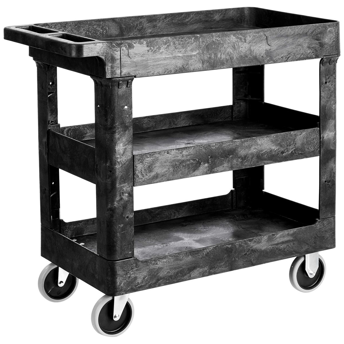 AmazonBasics 3-Shelf Multipurpose Plastic Tub Utility Cart with 500 lb Capacity - Black (Renewed)