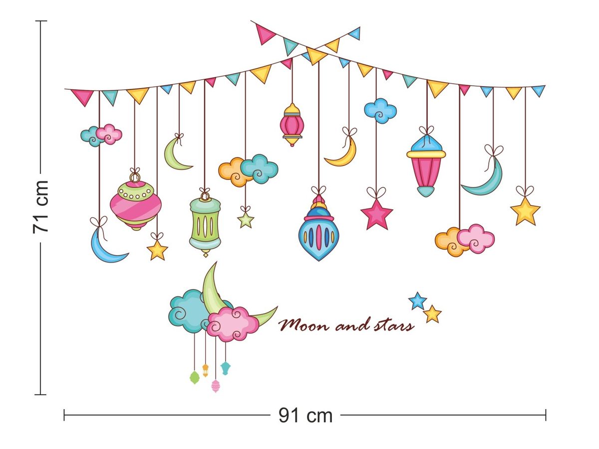 Amazon Brand - Solimo Wall Sticker for Living Room (Moon and Stars, Ideal Size on Wall, 91 cm x 71 cm)