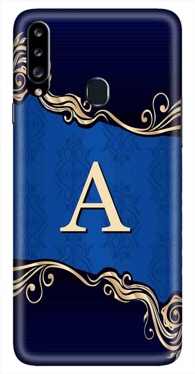 Amazon Brand - Solimo Designer Blue Pattern Alphabet-A 3D Printed Hard Back Case Mobile Cover for Samsung Galaxy A20s