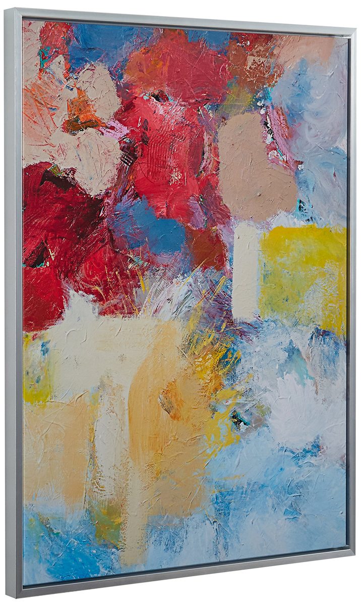 Amazon Brand – Stone & Beam Abstract Red and Blue Print on Canvas Wall Art, Silver Frame, 17.75" x 21.75"