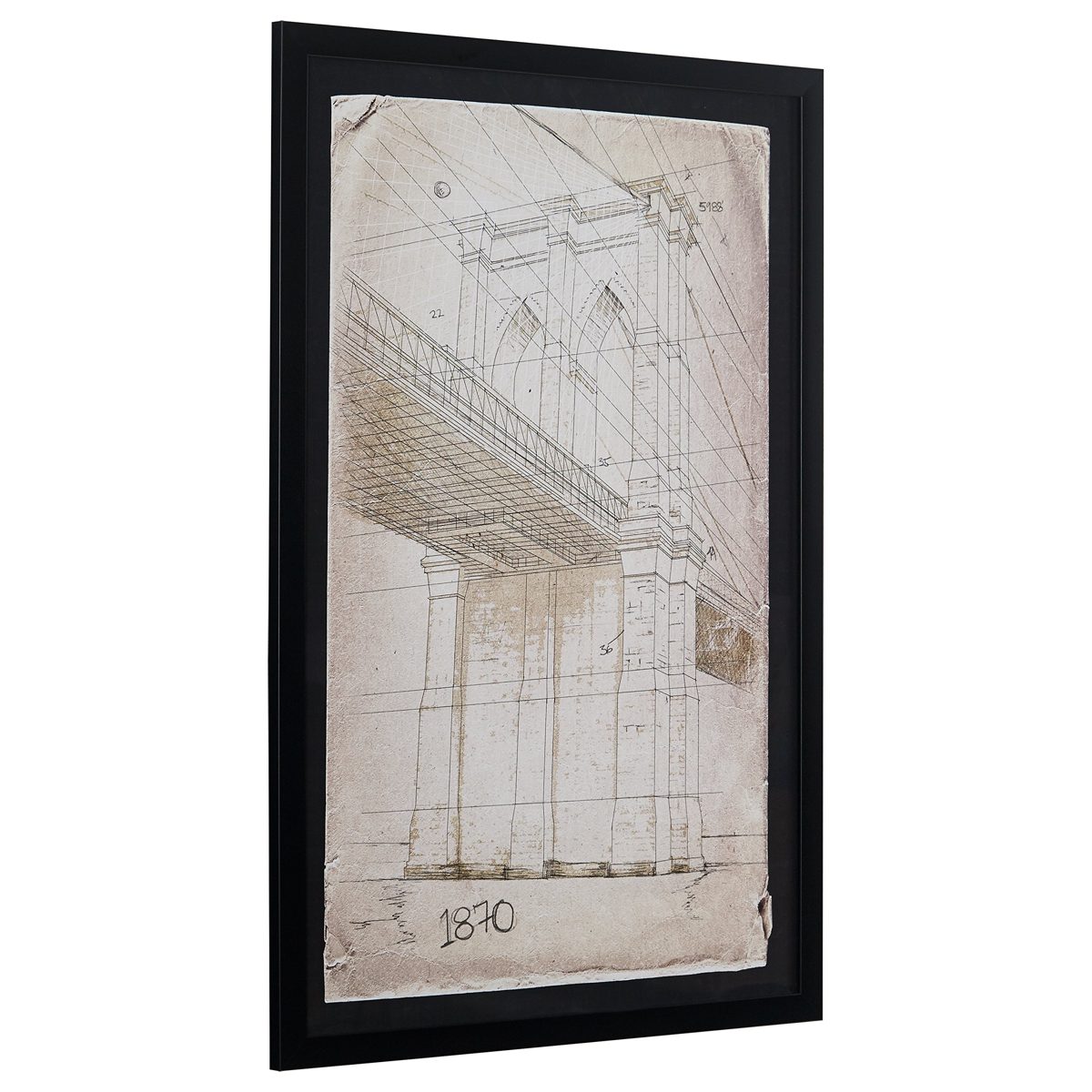 Amazon Brand – Stone & Beam Modern Print of Brooklyn Bridge Sketch, Black Frame, 26" x 38"