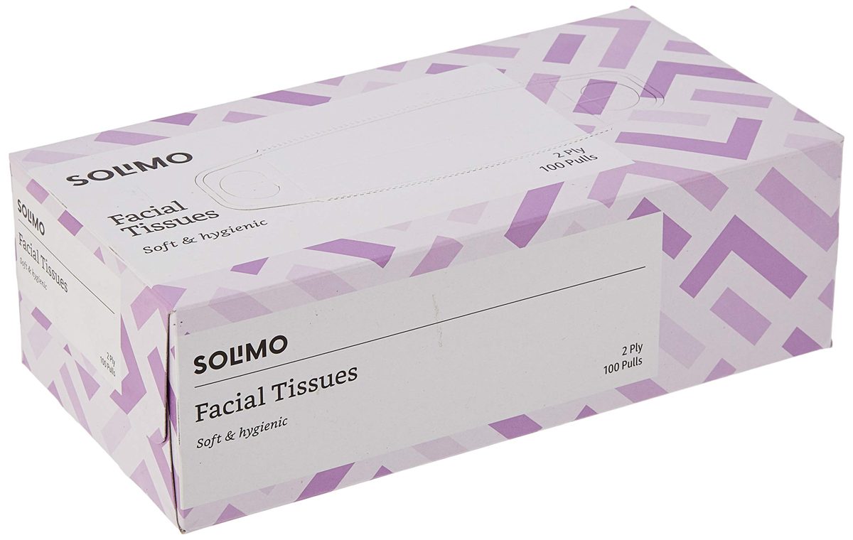 Amazon Brand - Solimo 2 Ply Facial Tissues Carton Box - 100 Pulls (Pack of 4)