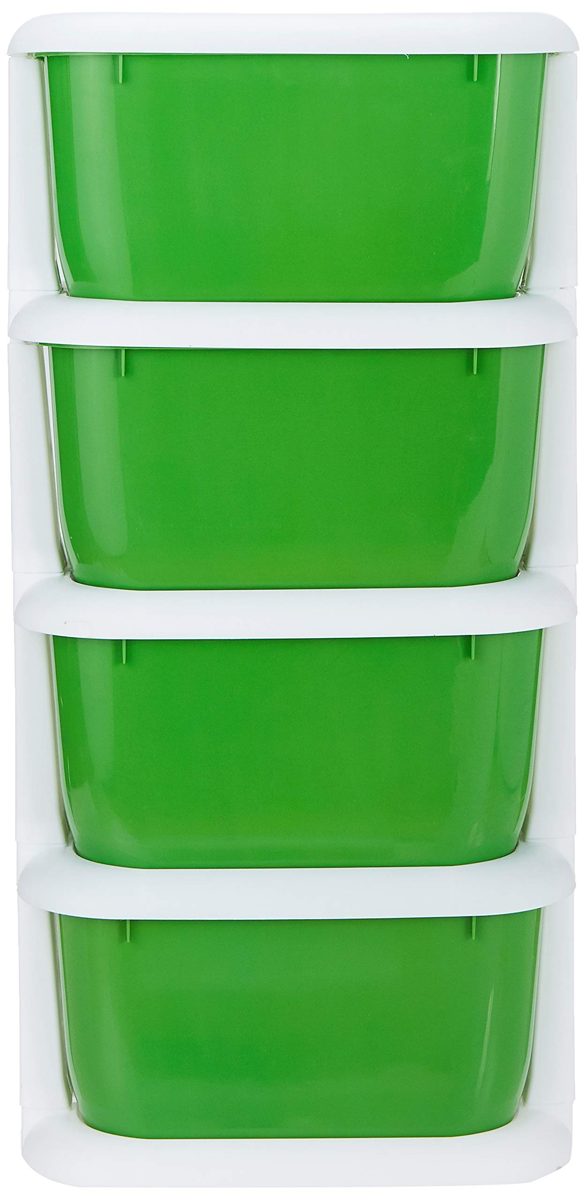 Amazon Brand - Solimo Plastic Multipurpose Modular Drawer, 4 Racks, Green